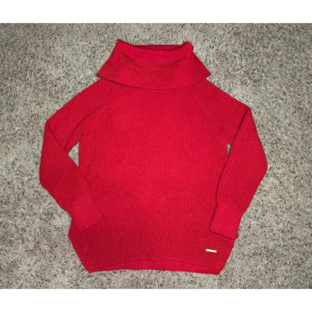 MICHAEL KORS Red Cowl Neck Knit Sweater Cotton Holiday Casual Basic Capsule S